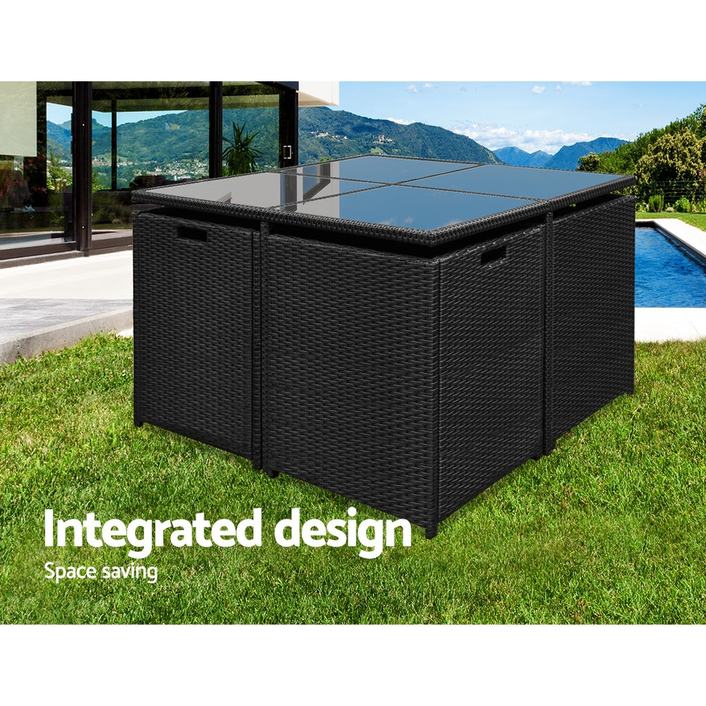 Gardeon Outdoor Dining Set 9 Piece Wicker Table Chairs Setting Black Chez Guru