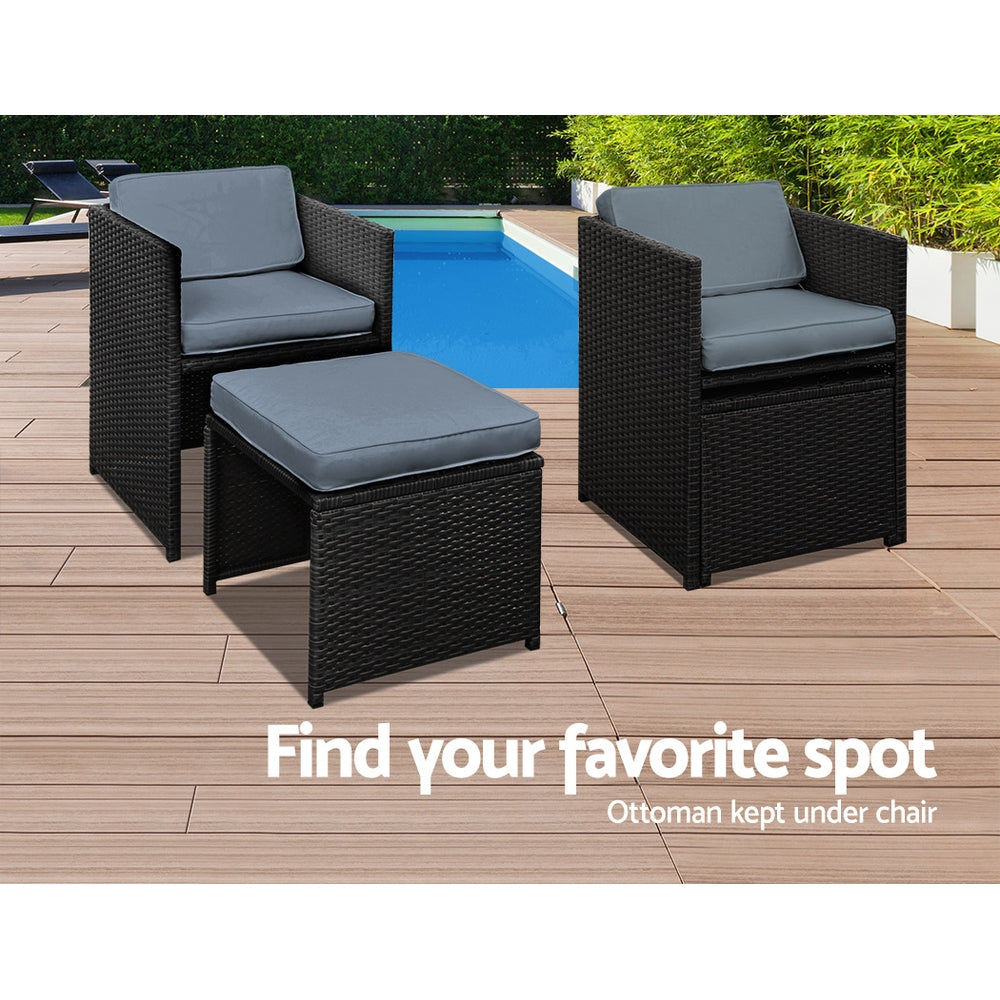 Gardeon Outdoor Dining Set 9 Piece Wicker Table Chairs Setting Black Chez Guru