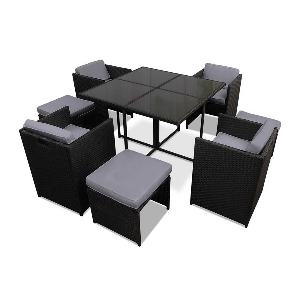 Gardeon Outdoor Dining Set 9 Piece Wicker Table Chairs Setting Black Chez Guru