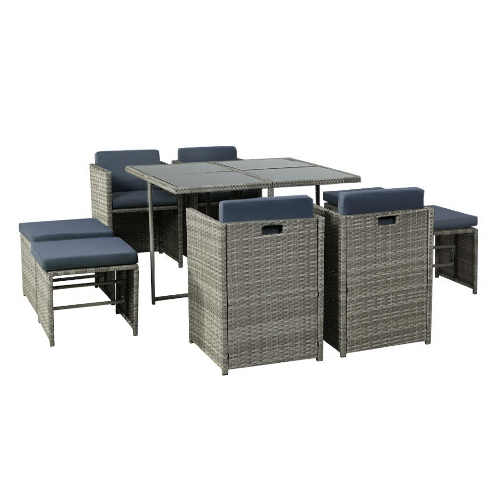 Gardeon Outdoor Dining Set 9 Piece Wicker Table Chairs Setting Grey Chez Guru