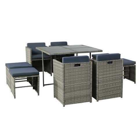 Gardeon Outdoor Dining Set 9 Piece Wicker Table Chairs Setting Grey Chez Guru