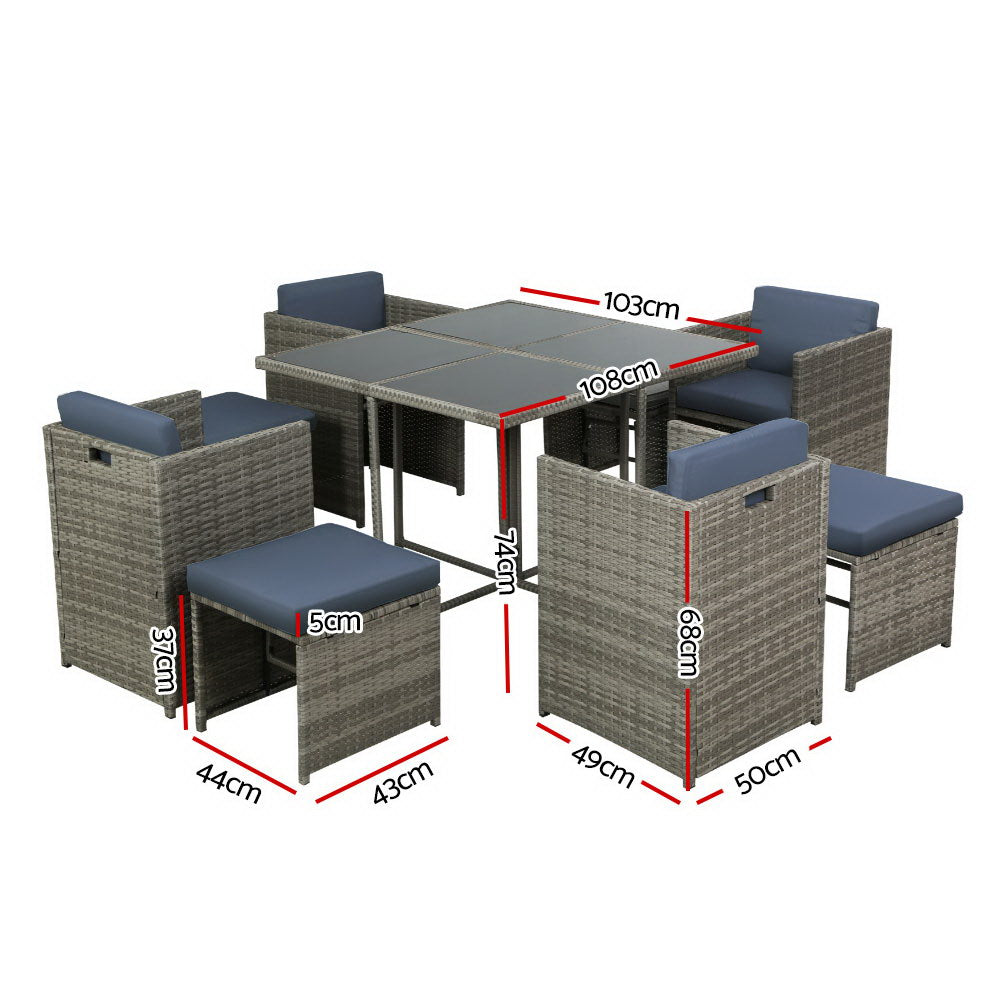 Gardeon Outdoor Dining Set 9 Piece Wicker Table Chairs Setting Grey Chez Guru