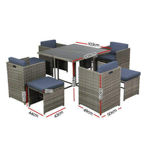 Gardeon Outdoor Dining Set 9 Piece Wicker Table Chairs Setting Grey Chez Guru