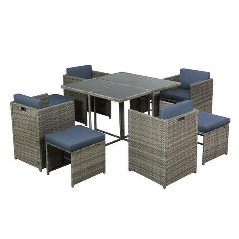 Gardeon Outdoor Dining Set 9 Piece Wicker Table Chairs Setting Grey Chez Guru