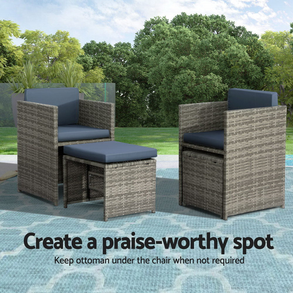 Gardeon Outdoor Dining Set 9 Piece Wicker Table Chairs Setting Grey Chez Guru