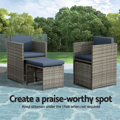Gardeon Outdoor Dining Set 9 Piece Wicker Table Chairs Setting Grey Chez Guru