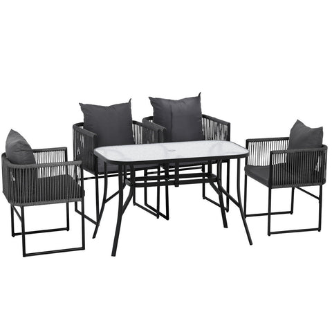 Gardeon 5PCS Outdoor Dining Set Table and Chairs Rope Patio Furniture Garden Black
