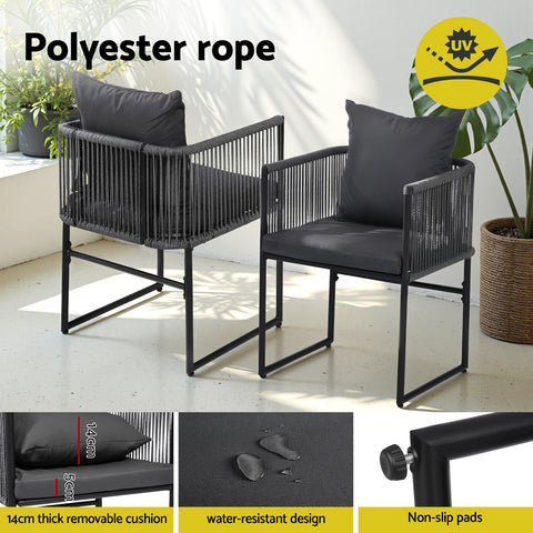 Gardeon 5PCS Outdoor Dining Set Table and Chairs Rope Patio Furniture Garden Black