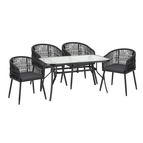 Gardeon 5PC Outdoor Dining Set Table and Chairs Garden Patio Furniture Bistro Set Black