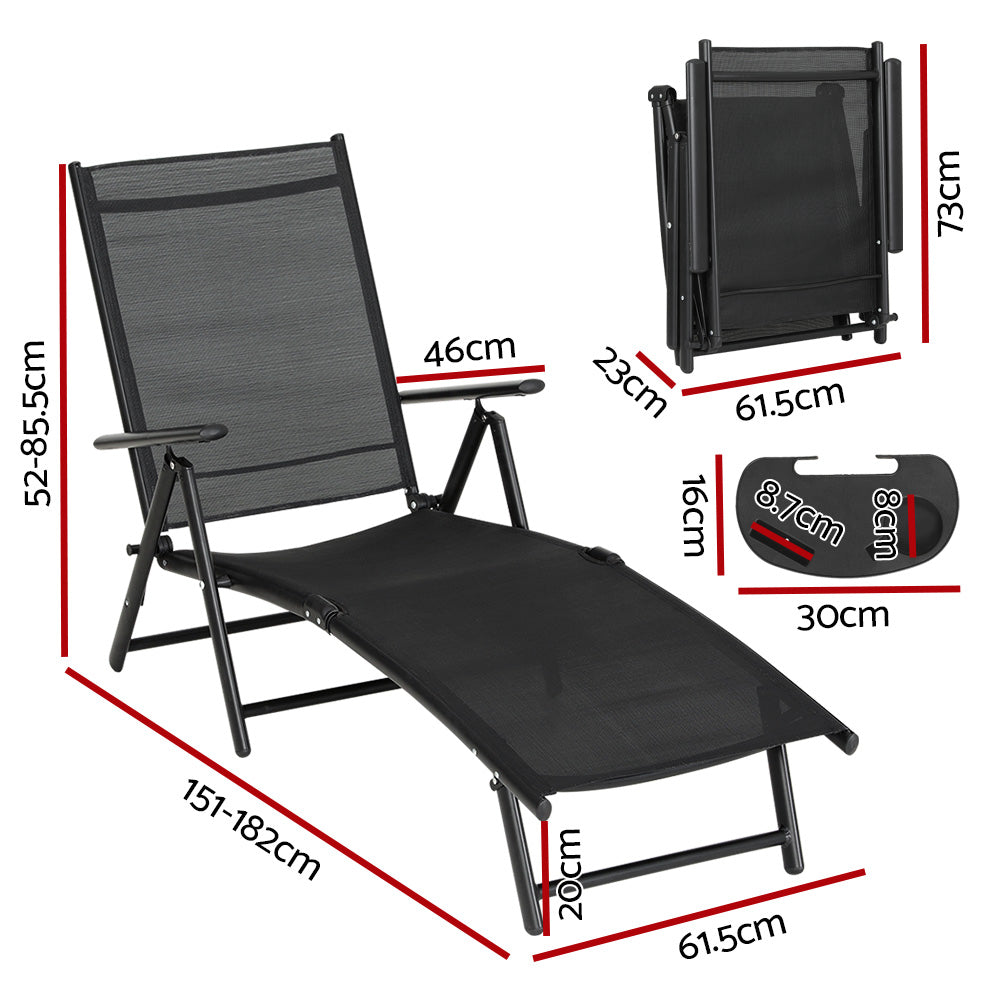 Gardeon Sun Lounge Outdoor Lounger Aluminium Folding Beach Chair Camping Patio Chez Guru