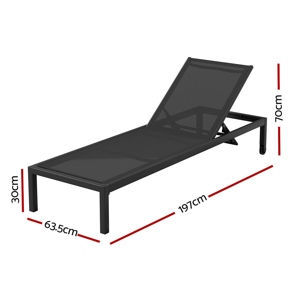 Gardeon Sun Lounge Outdoor Lounger Aluminium Folding Beach Chair Wheels Black Chez Guru