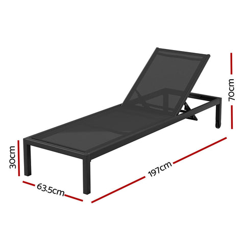Gardeon Sun Lounge Outdoor Lounger Aluminium Folding Beach Chair Wheels Black Chez Guru