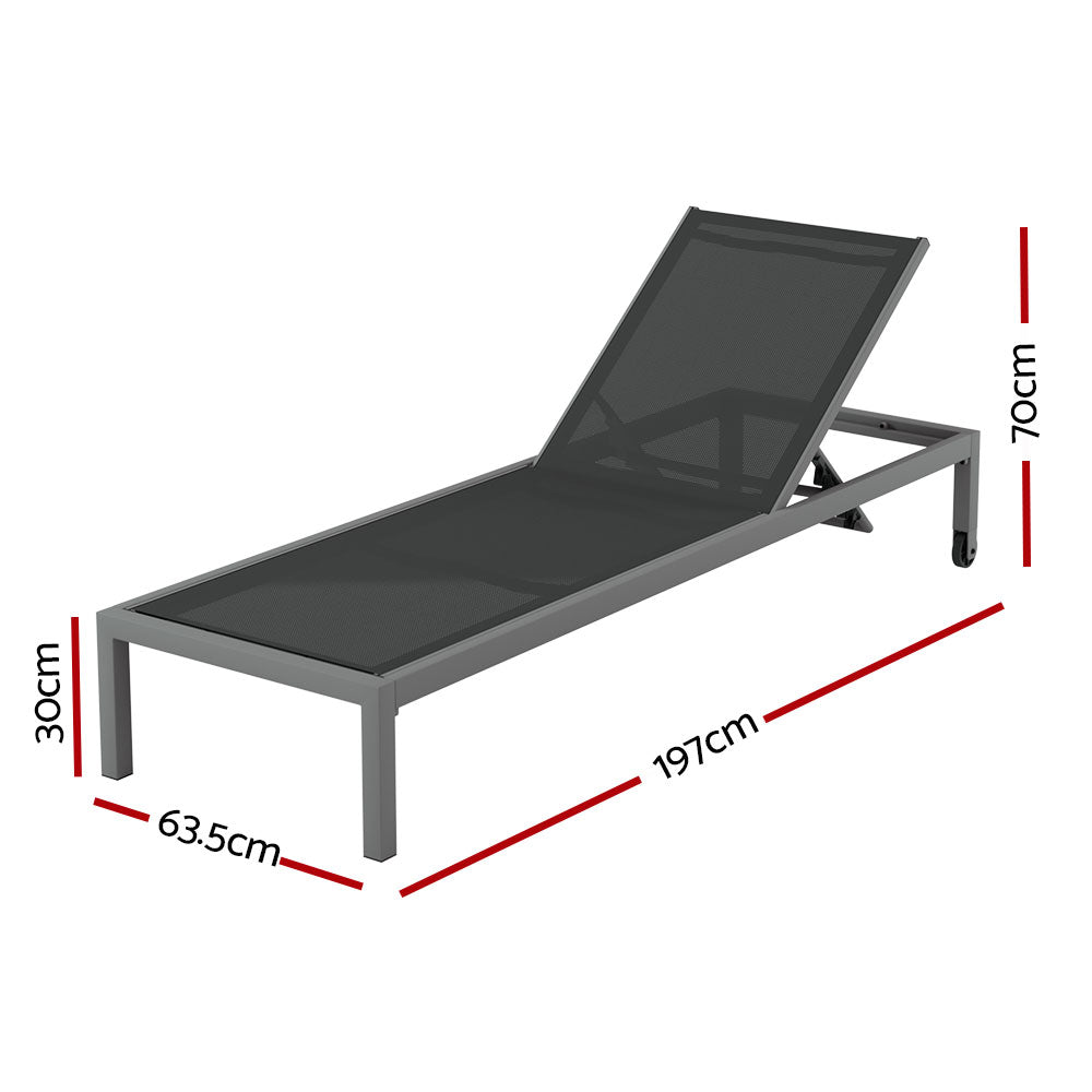 Gardeon Sun Lounge Outdoor Lounger Aluminium Folding Beach Chair Wheels Patio Chez Guru