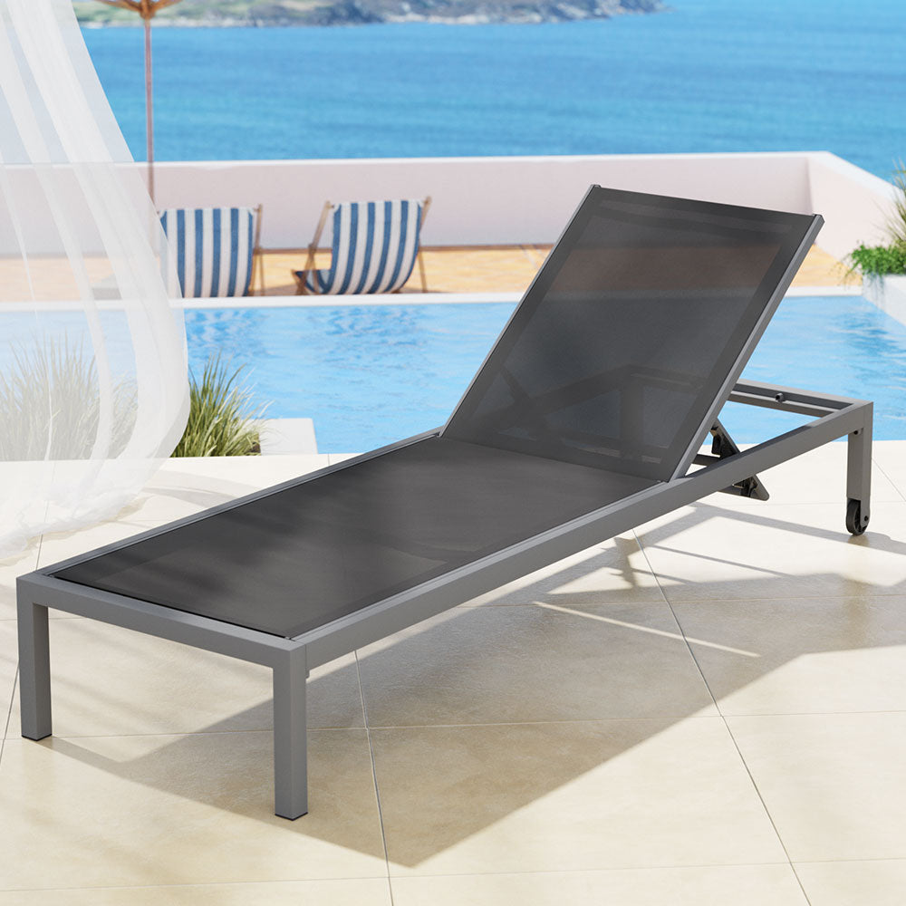 Gardeon Sun Lounge Outdoor Lounger Aluminium Folding Beach Chair Wheels Patio Chez Guru