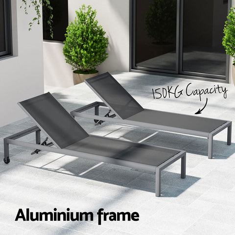 Gardeon Sun Lounge Outdoor Lounger Aluminium Folding Beach Chair Wheels Patio Chez Guru