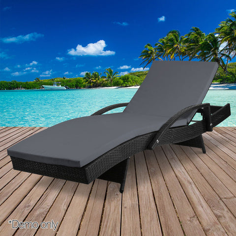 Gardeon Sun Lounge Wicker Lounger Outdoor Furniture Beach Chair Patio Adjustable Cushion Black Chez Guru