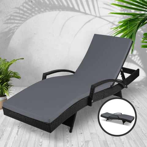 Gardeon Sun Lounge Wicker Lounger Outdoor Furniture Beach Chair Patio Adjustable Cushion Black Chez Guru