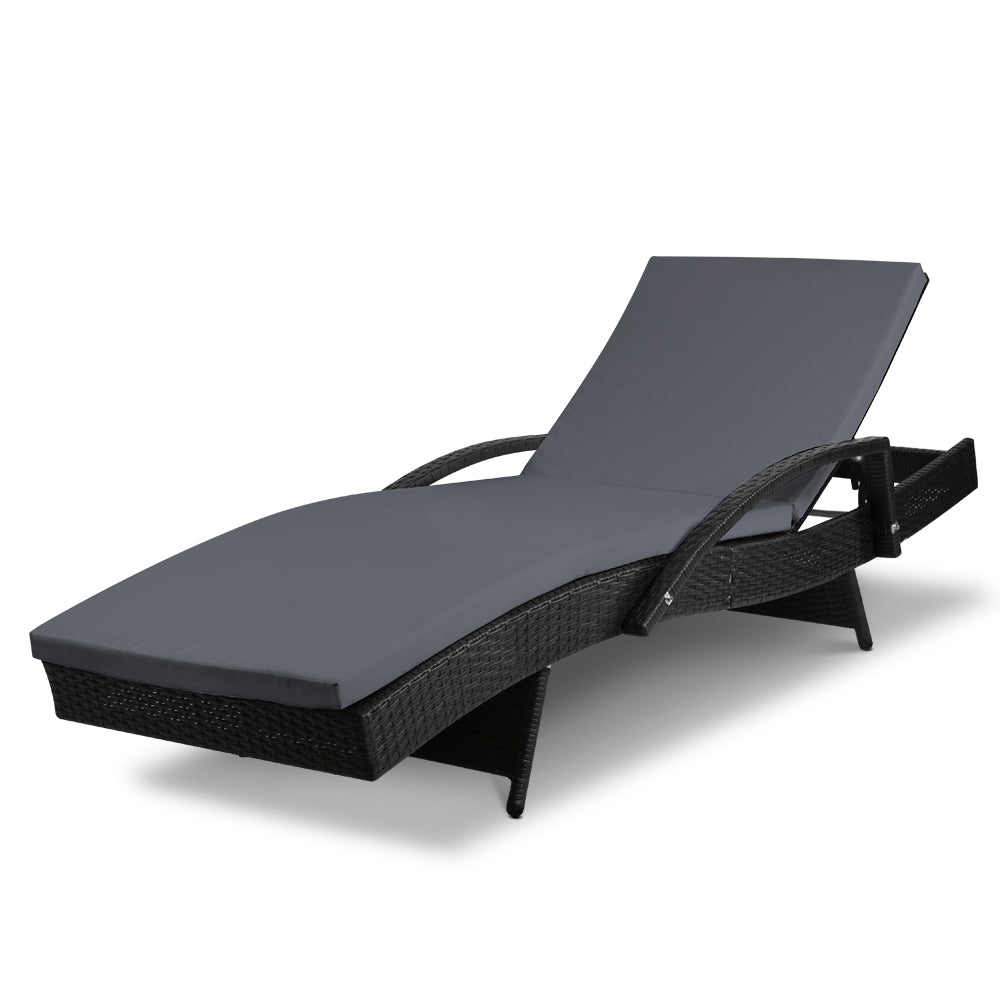 Gardeon Sun Lounge Wicker Lounger Outdoor Furniture Beach Chair Patio Adjustable Cushion Black Chez Guru
