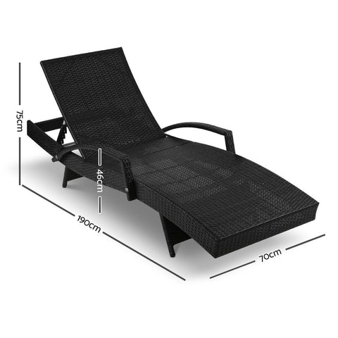 Gardeon 2PC Sun Lounge Wicker Lounger Outdoor Furniture Beach Chair Patio Adjustable Cushion Black Chez Guru