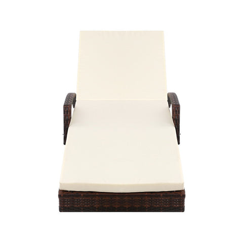 Gardeon Sun Lounge Wicker Lounger Outdoor Furniture Beach Chair Patio Adjustable Cushion Brown Chez Guru