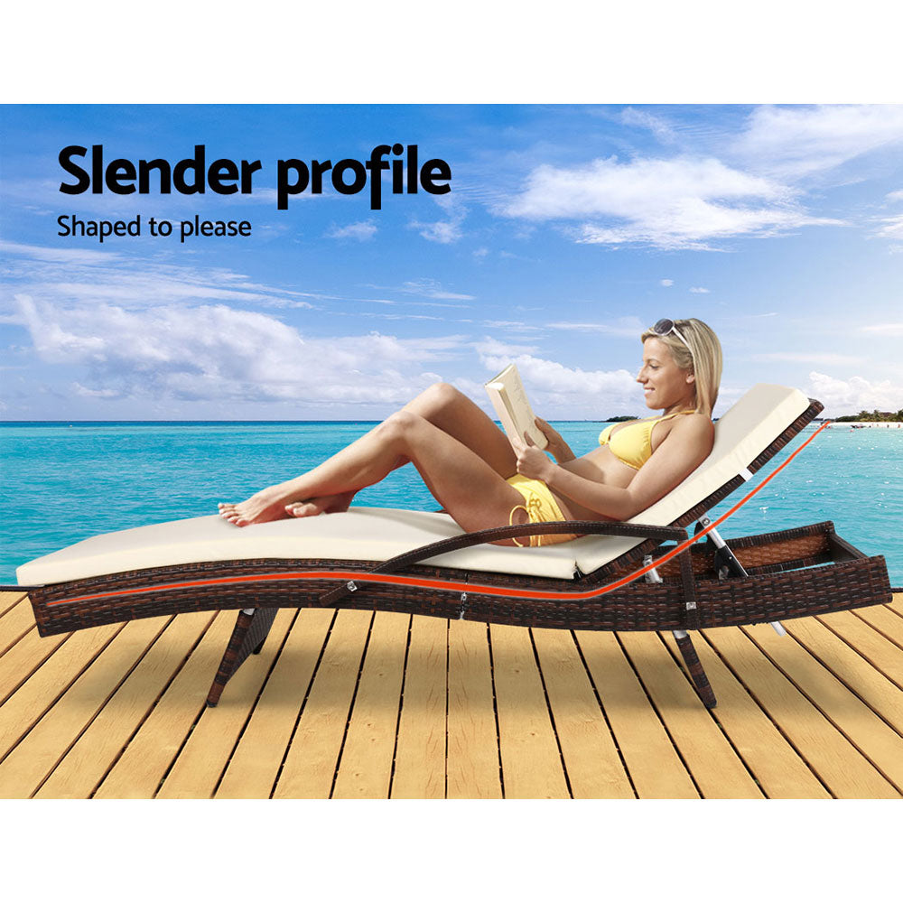 Gardeon 2PC Sun Lounge Wicker Lounger Outdoor Furniture Beach Chair Patio Adjustable Cushion Brown Chez Guru