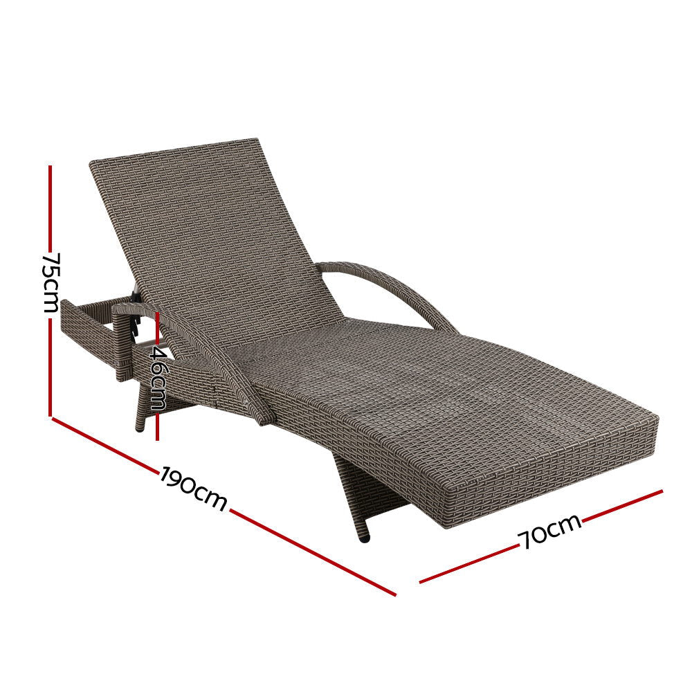 Gardeon 2PC Sun Lounge Wicker Lounger Outdoor Furniture Beach Chair Adjustable Cushion Grey&Beige Chez Guru