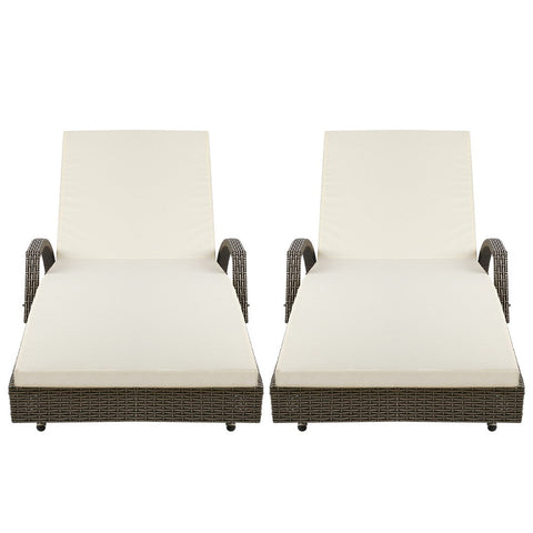 Gardeon 2PC Sun Lounge Wicker Lounger Outdoor Furniture Beach Chair Adjustable Cushion Grey&Beige Chez Guru