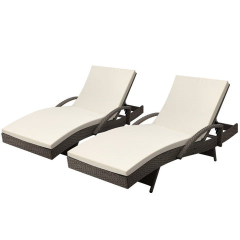 Gardeon 2PC Sun Lounge Wicker Lounger Outdoor Furniture Beach Chair Adjustable Cushion Grey&Beige Chez Guru