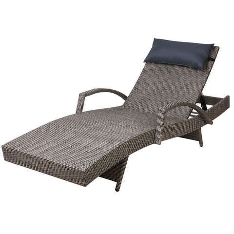 Gardeon Sun Lounge Wicker Lounger Outdoor Furniture Beach Armchair Adjustable Grey&Beige Chez Guru