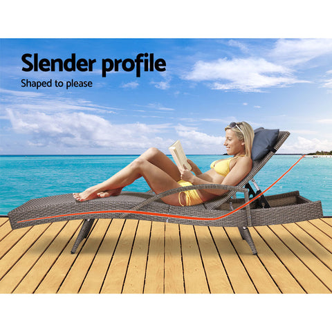 Gardeon Sun Lounge Wicker Lounger Outdoor Furniture Beach Armchair Adjustable Grey&Beige Chez Guru