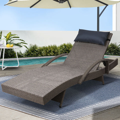 Gardeon Sun Lounge Wicker Lounger Outdoor Furniture Beach Armchair Adjustable Grey&Beige Chez Guru