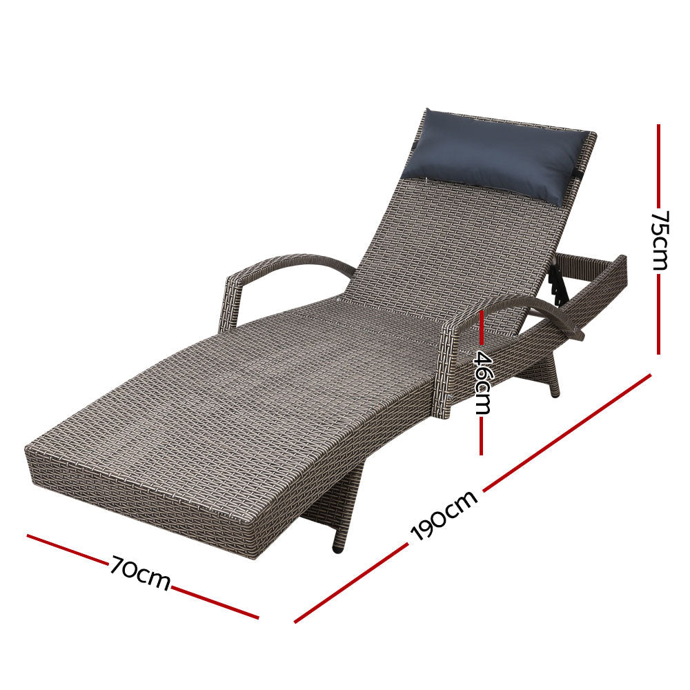 Gardeon 2x Sun Lounge Wicker Lounger Outdoor Furniture Beach Armchair Adjustable Grey&Beige Chez Guru
