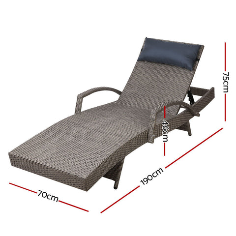 Gardeon 2x Sun Lounge Wicker Lounger Outdoor Furniture Beach Armchair Adjustable Grey&Beige Chez Guru