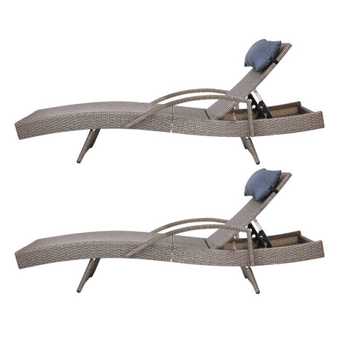 Gardeon 2x Sun Lounge Wicker Lounger Outdoor Furniture Beach Armchair Adjustable Grey&Beige Chez Guru