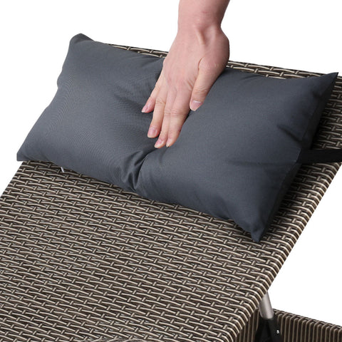 Gardeon 2x Sun Lounge Wicker Lounger Outdoor Furniture Beach Armchair Adjustable Grey&Beige Chez Guru