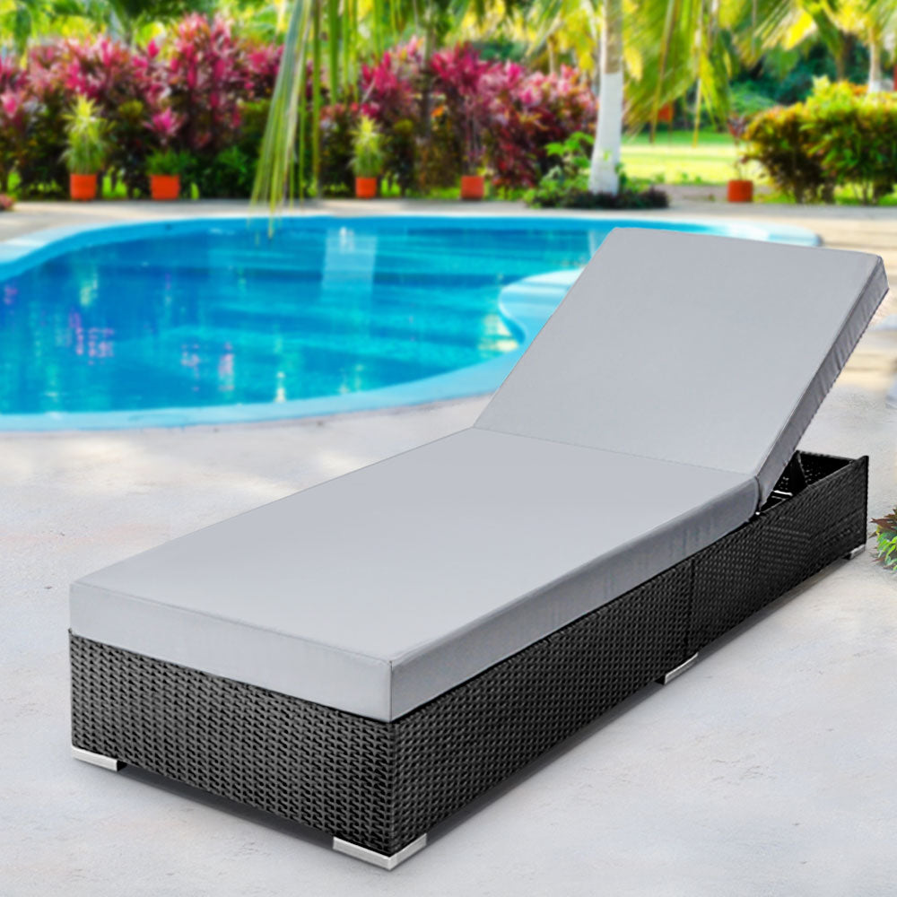 Gardeon Sun Lounge Wicker Lounger Outdoor Furniture Day Bed Adjustable Rattan Garden Cover Chez Guru