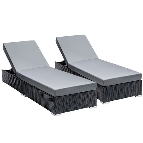Gardeon 2PC Sun Lounge Wicker Lounger Outdoor Furniture Day Bed Adjustable Rattan Garden Chez Guru