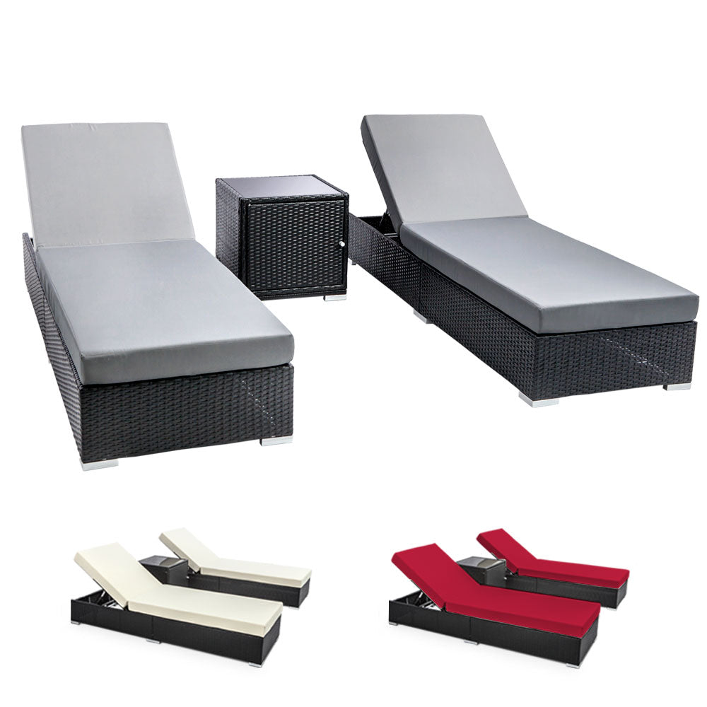 Gardeon 3PC Sun Lounge Wicker Lounger Outdoor Furniture Day Bed Rattan Garden Chez Guru