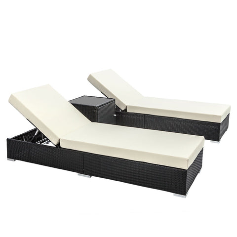 Gardeon 3PC Sun Lounge Wicker Lounger Outdoor Furniture Day Bed Rattan Garden Chez Guru