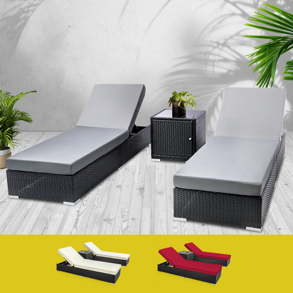 Gardeon 3PC Sun Lounge Wicker Lounger Outdoor Furniture Day Bed Rattan Garden Chez Guru