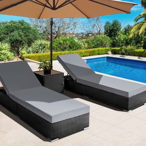 Gardeon 3PC Sun Lounge Wicker Lounger Outdoor Furniture Day Bed Rattan Garden Chez Guru