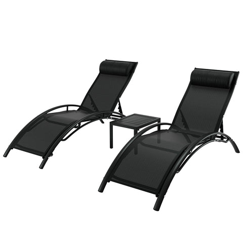 Gardeon 3PC Sun Lounge Outdoor Lounger Steel Table Chairs Patio Furniture Garden Chez Guru