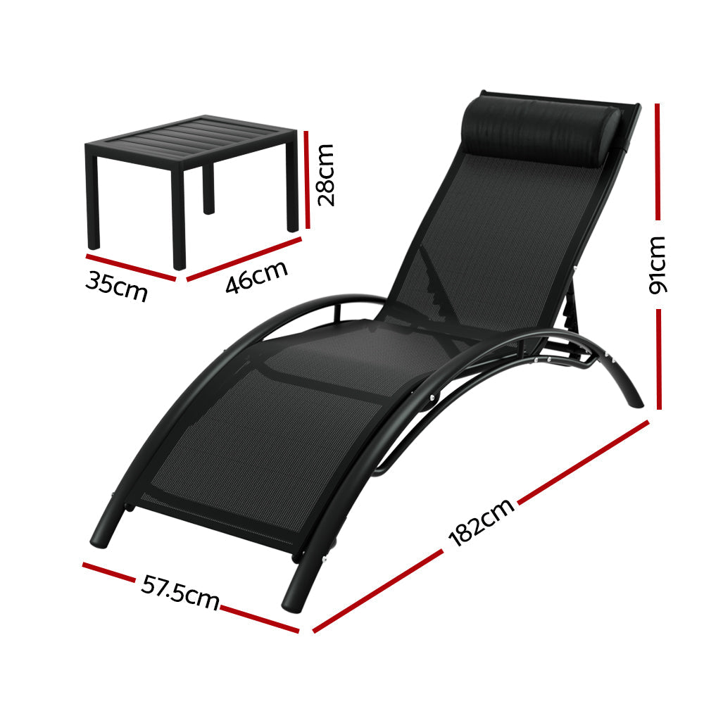Gardeon 3PC Sun Lounge Outdoor Lounger Steel Table Chairs Patio Furniture Garden Chez Guru