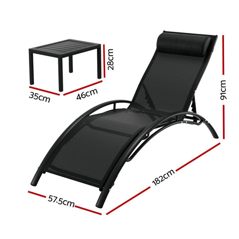 Gardeon 3PC Sun Lounge Outdoor Lounger Steel Table Chairs Patio Furniture Garden Chez Guru