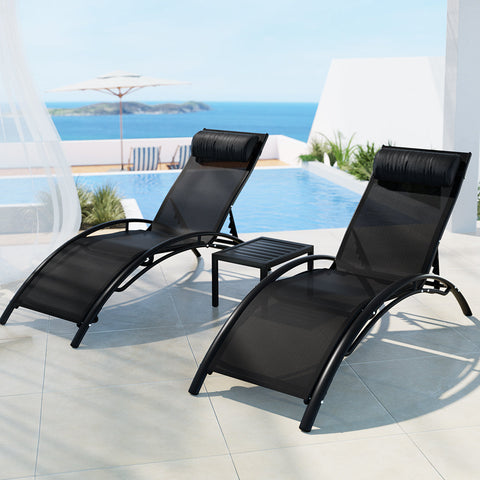 Gardeon 3PC Sun Lounge Outdoor Lounger Steel Table Chairs Patio Furniture Garden Chez Guru