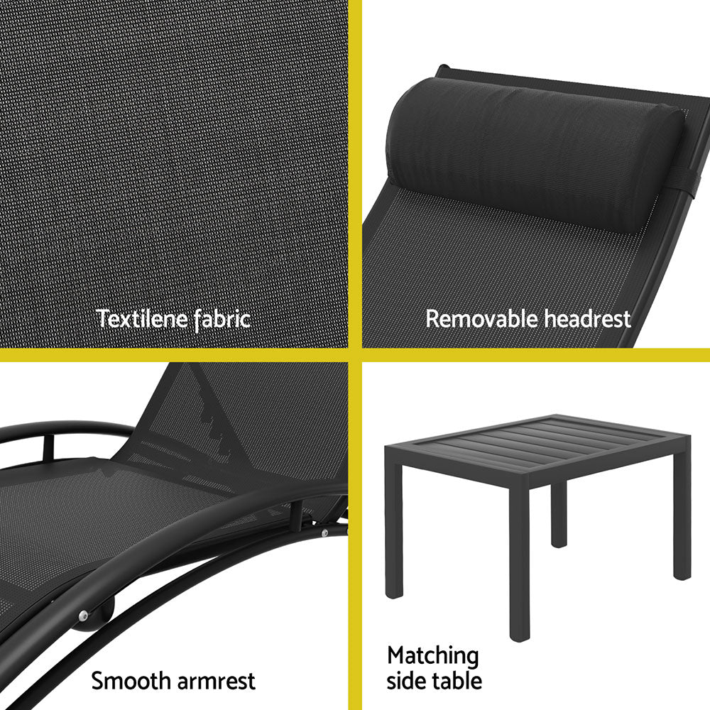 Gardeon 3PC Sun Lounge Outdoor Lounger Steel Table Chairs Patio Furniture Garden Chez Guru