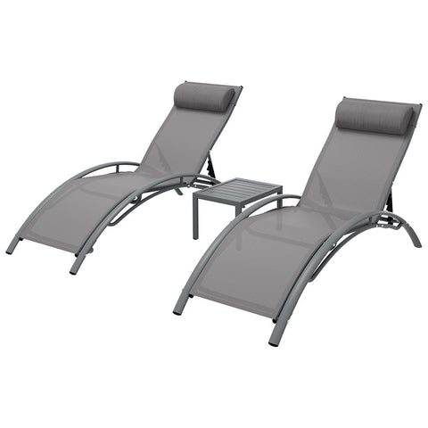 Gardeon 3PC Sun Lounge Outdoor Lounger Steel Table Chairs Patio Furniture Grey Chez Guru