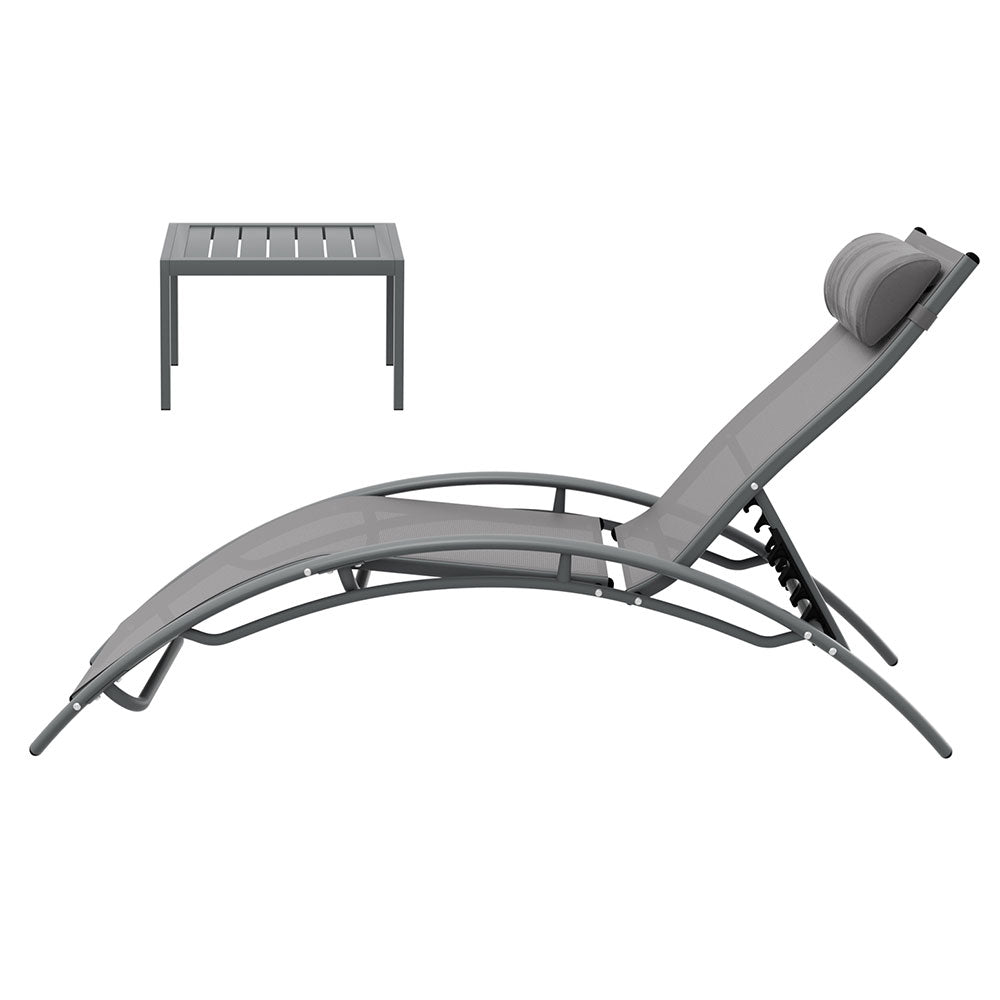 Gardeon 3PC Sun Lounge Outdoor Lounger Steel Table Chairs Patio Furniture Grey Chez Guru