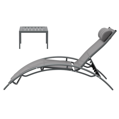 Gardeon 3PC Sun Lounge Outdoor Lounger Steel Table Chairs Patio Furniture Grey Chez Guru