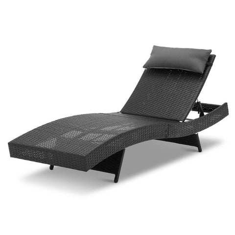 Gardeon Sun Lounge Wicker Lounger Outdoor Furniture Beach Chair Garden Adjustable Black Chez Guru